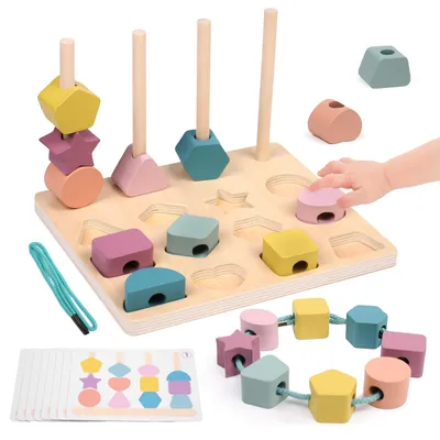 Produktbild von Holzspielzeug 3-in-1 Montessori Stapelspiel und Drahtspiel, für Kinder 1-5 Jahre, Lernspiel
