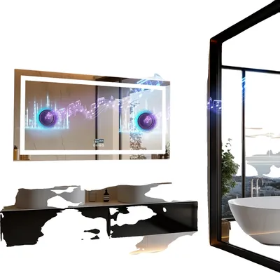 Produktbild von Beleuchteter Badezimmerspiegel, Anti-Beschlag, Bluetooth-Lautsprecher, Hellgrau