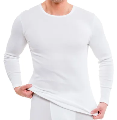 Herren langarm Shirt Rundhals weiß