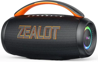 Imagen del producto de Altavoz Bluetooth con luces, sonido estéreo, Bluetooth 5.3, resistente al agua (IPX6), con funciones USB/tarjeta Micro SD/AUX, 60W de potencia, graves potentes y batería de larga duración