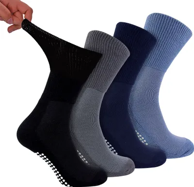 Produktbild von 4 Paar Bambus Diabetikersocken | Extra Weit Socken Ohne Gummi mit Noppen
