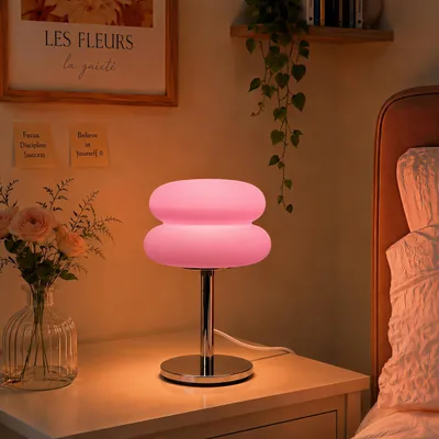 Produktbild von Nachttischlampen, LED Tischlampe, USB-Stecker, Dimmbare kuppelförmige Tischleuchte, 3 Lichtfarben Schreibtischlampe, Dekotischlampe Rosa
