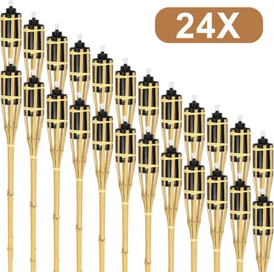 Obrázek produktu pro Jopassy 24x zahradní svítilny sada lampy pochodeň olej knot 90cm bambusové olejové pochodně pro venkovní lampu olej pro pochodeň plameny oheň strana dekorace