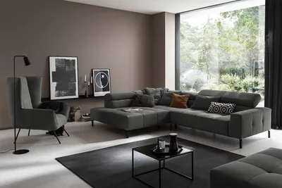 Produktbild von KAWOLA Sofa OHIO Ecksofa Feincord anthrazit mit motorischem Sitzvorzug Recamiere links