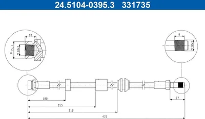 Produktbild von ATE 24.5104-0395.3 Bremsschlauch Vorne für FORD Focus II Schrägheck (DA, HCP, DP) Focus II Kombi (DA, FFS, DS) C-MAX (DM2) Focus C-Max (DM2)