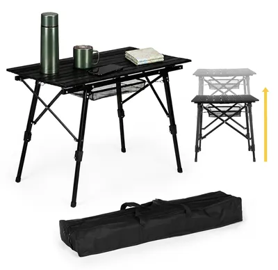 Produktbild von Klappbarer Camping-Tisch 90 x 50 cm, höhenverstellbar, mit Aufbewahrungstasche, schwarz, MultiGarden