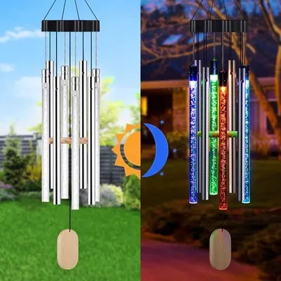 Produktbild von Wasserdichtes, solarbetriebenes Musik-Windspiel, Windspiellampe mit Aluminiumrohr und Blasensäule, farbwechselnd