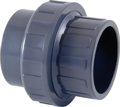 Produktbild von PVC Verschraubung 50 mm mit Klebemuffen und Dichtung PN16 Grau ohne Weichmacherzusatz