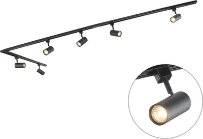 Produktbild von QAZQA - Modern Modernes Schienensystem I Spotlight I Deckenspot I Deckenstrahler I Strahler mit 6 Spot I Spotlight I Deckenspot I Deckenstrahler I Strahler I Lampe I Leuchten Schwarz 1-Phasen 286cm -