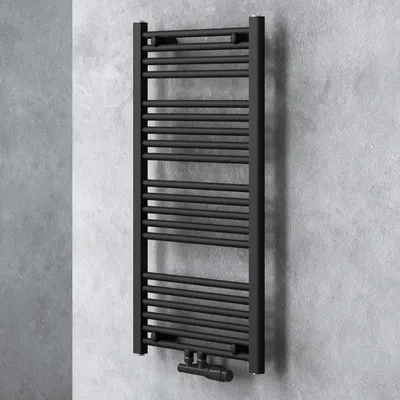 Image de doporro Radiateur de Salle de Bain Sèche-Serviette 100x50cm Radiateur Tubulaire Vertical Chauffage à Eau Chaude Gris-Noir