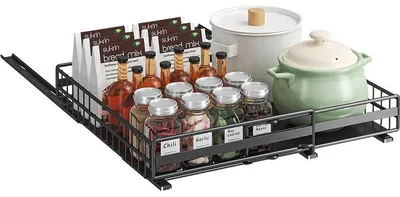 Immagine prodotto di Organizer per armadietti da cucina - Ripiano estraibile - Telescopico 31–49 cm - Acciaio - Guide - Con cassetto - Nero