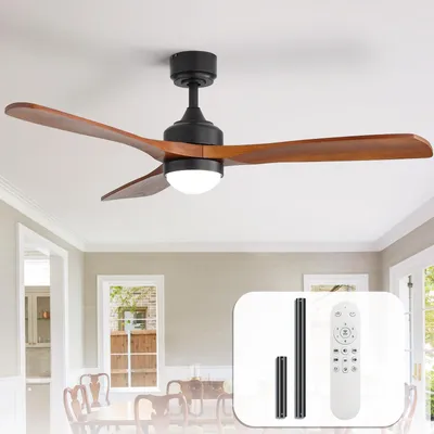 Produktbild von Sofucor Deckenventilator aus Holz, 132 cm, mit Licht und Fernbedienung, flächenbündig und leise, Decken oder Hängemontage möglich, Schwarz und Braun