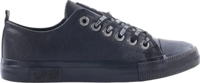 A black sneaker is shown from the side against a white background.