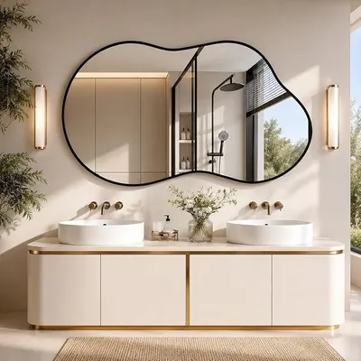 Imagen del producto de Espejo de pared Silecomplaza, diseño asimétrico, 66 x 116 cm, marco de aluminio, vidrio HD