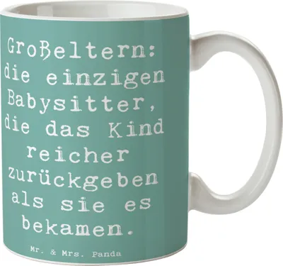 Produktbild von Mr. & Mrs. Panda Keramiktasse Spruch Großeltern Babysitter - Meeresbrise - Geschenk, Lustige Sprüche, Tasse, kaffeetasse bedruckt, Liebevoll, Familienmitglieder, Becher