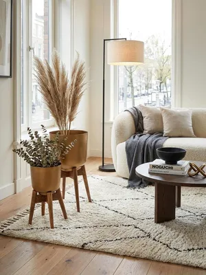 Produktbild von Blumentopf 2er Set Metall / Massivholz Pflanzkübel Gold mit Füßen | Design Pflanzenkübel Rund | Blumenkübel Pflanzgefäß