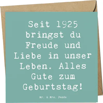 Produktbild von Mr. & Mrs. Panda Grußkarte Spruch 1925 Geburtstag Freude - Meeresbrise - Geschenk, Vintage, Alles Gute, Geburtstagsgeschenk, besonderes Jahr, doppelkarte, Glückwunsch