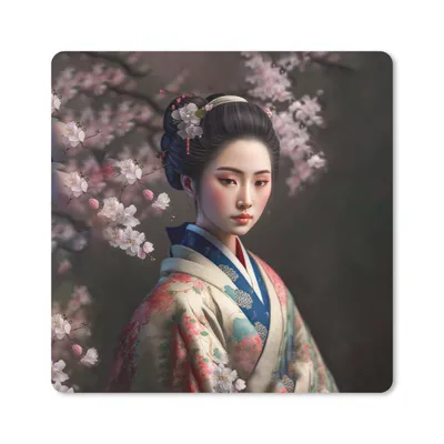 Produktbild von MuchoWow® Mauspad Mousepad Frau - Sakura - Kimono - Asiatisch - Porträt 20x20 cm - Mousepads - Maus Mat - Pad - Mausunterlage - Desk Mat - Bureauartikeln