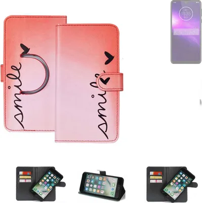 Produktbild von K-S-Trade Schutzhülle Handyhülle kompatibel mit Motorola One Macro Hülle cover bookstyle Etui ''smile'' rot Standfunktion Kameraschutz (1Stk)