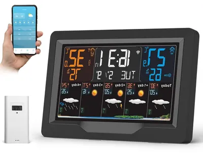 Productafbeelding van Weerstation met Buitensensor - Draadloos Weerstation - Weersvoorspelling Thuis - 75'' Kleurendisplay - 5-Daagse Voorspelling - Wit