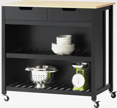 Produktbild von Servierwagen mit Rollen, Küchenwagen mit Arbeitsplatte, Rollwagen Küche, Servierwagen Outdoor, Küchenregal stehend, Regal Küche, Küchenwagen mit Stauraum,Schwarz, 98x94x58 cm, FKW74-SCH
