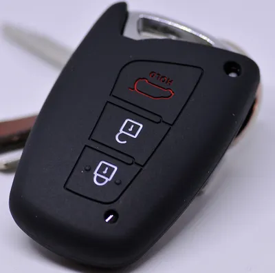 Produktbild von Auto Schlüssel Hülle Silikon Schutz Cover Schwarz kompatibel mit Hyundai Genesis Equus ix45 Grandeur Santa Fe Azera 3 Tasten KEYLESS SMARTKEY