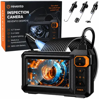 Obrázek produktu pro REVENTO® DeepEye Inspekční Kamera – 4,3" IPS Displej, 1920x1080P, 5m Kabel, 7,9mm Sonda, IP67 Voděodolná, bez Aplikace, Obrázek vytvořený pomocí AI