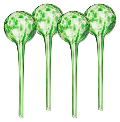 Imagen del producto de TRANKIELO® - Juego de 4 goteros de vidrio – 30 x 9 cm – Sistema de riego para plantas – Verde y práctico