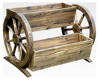 Produktbild von Blumenkasten Set mit rustikalem Pflanzkübel und Wagenrad