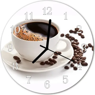 Produktbild von Glasuhr Wanduhr Küchenuhr Echt-Glas 30fi cm Kaffee Tasse braun weiß