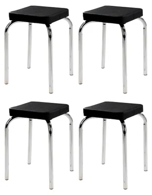 Produktbild von Sitzhocker 4er Set - Stapelbar - Belastbarkeit bis 90 kg - 36x47x36 cm - Schwarz - Chromfarben - Metall - Kunstleder