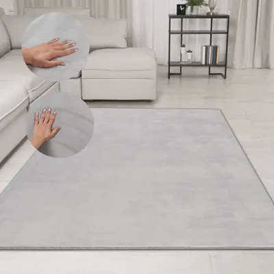 Image de Tapis moderne, épais et moelleux, dans un joli gris clair - Dimensions : 120 x 170 cm