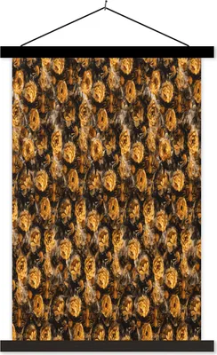 Produktbild von MuchoWow® Textilposter Blumen - Gelb - Collage 60x90 cm mit schwarzem Rahmen - Poster Wohnzimmer