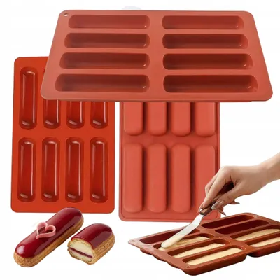 Produktbild von Silikonform zum Backen von Eclairs, Keksen, Tiefkühlgebäck und Butterbrötchen, 8 Stück