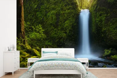 Produktbild von MuchoWow® Fototapete für Wohnzimmer oder Schlafzimmer Wandtapete Vinyl Motivtapete Dschungel - Wasserfall - Natur - 600x400 cm - Vinyltapeten