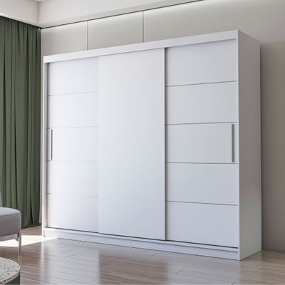 Schwebetürenschrank Kleiderschrank Schrank 250cm ohne Spiegel mit LED-Beleuchtung Weiß/Weiß Alba