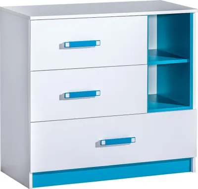 Produktbild von Furniture24 Kommode Schubladenkommode TRAFIKO 08 mit 3 Schubladen, Kinderzimmer, Jugendzimmer Weiß/Türkis