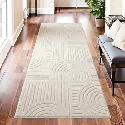 Obrázek produktu pro Koberec – 80 x 200 cm – Bavlna – Moderní design – Protiskluzový – Možnost praní v pračce – Béžová barva