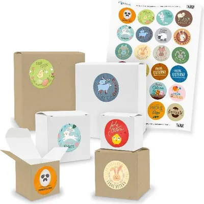 Produktbild von itenga SET 24x kleine Geschenkboxen mit Sticker Ostern Mix (Motiv 58 V03)