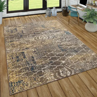 Produktbild von Teppich Wohnzimmer Vintage Design Kurzflor Mit Abstraktem Muster, Modern Braun Blau Grösse 80x150 cm