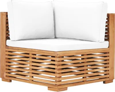 Immagine prodotto di Maison Exclusive - Divano angolare da giardino con imbottitura color crema, struttura in legno massello di teak