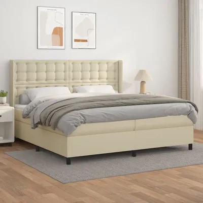 Produktbild von The Living Store Boxspringbett mit Matratze Creme 200x200 cm Kunstleder