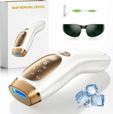 Produktbild von IPL Haarentfernungsgerät - Laser Epilierer - Dauerhafte Haarreduktion - Eiskühlung schmerzarm - 3 Geschwindigkeiten - Für Damen & Herren - Weiß