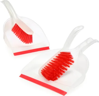 Produktbild von COM-FOUR® 2x Kehrgarnitur - rotes Kehr-Set aus Handfeger und Kehrschaufel - farbenfrohes Haushaltsreinigungsset aus Handbesen und Kehrblech