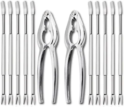 Imagen del producto de Juego de cubiertos para mariscos de 12 piezas, con 2 tenedores y 10 tenedores de acero inoxidable, diseño ergonómico, ideal para uso doméstico