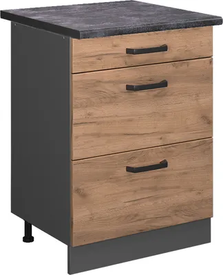 Image de Meuble cuisine Vicco R-Line Chêne de force doré 60cm avec tiroirs, PT Anthracite, Model 45553