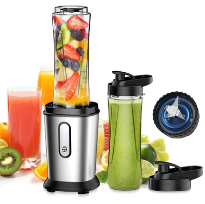 Mini-Blender 500 W mit 2 x 600 ml Flaschen, BPA-frei, Edelstahlmesser