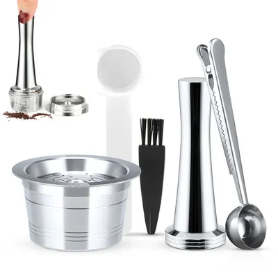 Produktbild von wiederverwendbare Kaffeepads für Kfee-Maschinen, nachfüllbare Edelstahl-Kaffeekapseln mit Tamper, kompatibel mit K FEE, Tchibo Cafissimo und Caffitaly