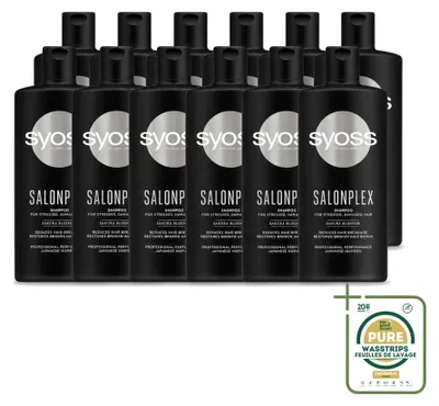 Imagen del producto de 12 botellas de champú Syoss Salonplex para cabello teñido, 440 ml, pack ahorro, 12 unidades
