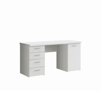 Produktbild von Schreibtisch >NET106< mit 4 Schubladen und Tür, in weiß - 145x76,3x60cm (BxHxT)